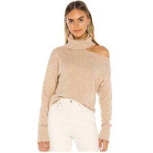 Paige Camel Wool Blend Raundi Cold Shoulder Turtleneck Sweater Ribbed Cuff Hem M